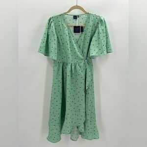 Kaari Blue Green floral Short‎ Sleeve Striped Flounce Hem Wrap Dress Size PS NWT